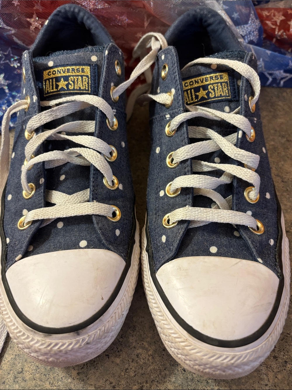 Women’s Converse Navy Polka Dot Low Top Sneakers - Picture 6 of 6
